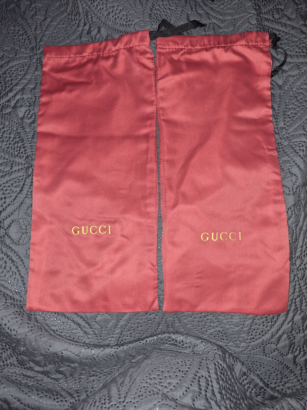 1 GUCCI Red Satin Drawstring Gold Letter Dust Bag 16 X 7